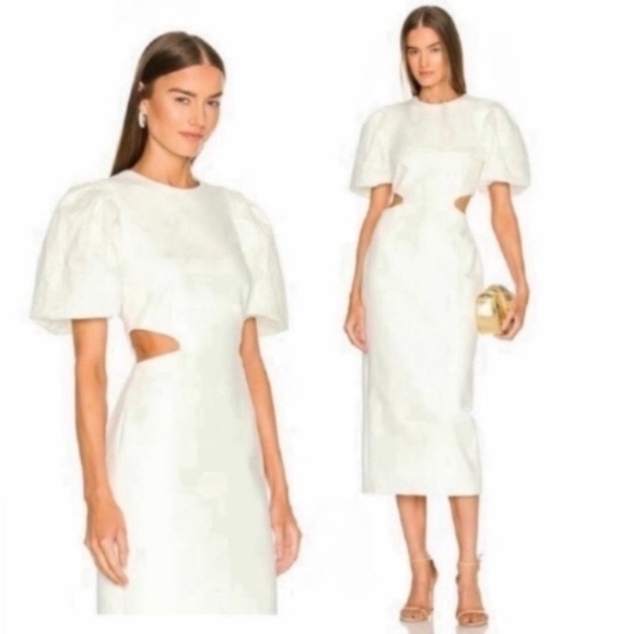 Elliatt Dresses & Skirts - Elliatt White Midi Dress with Puff Sleeves